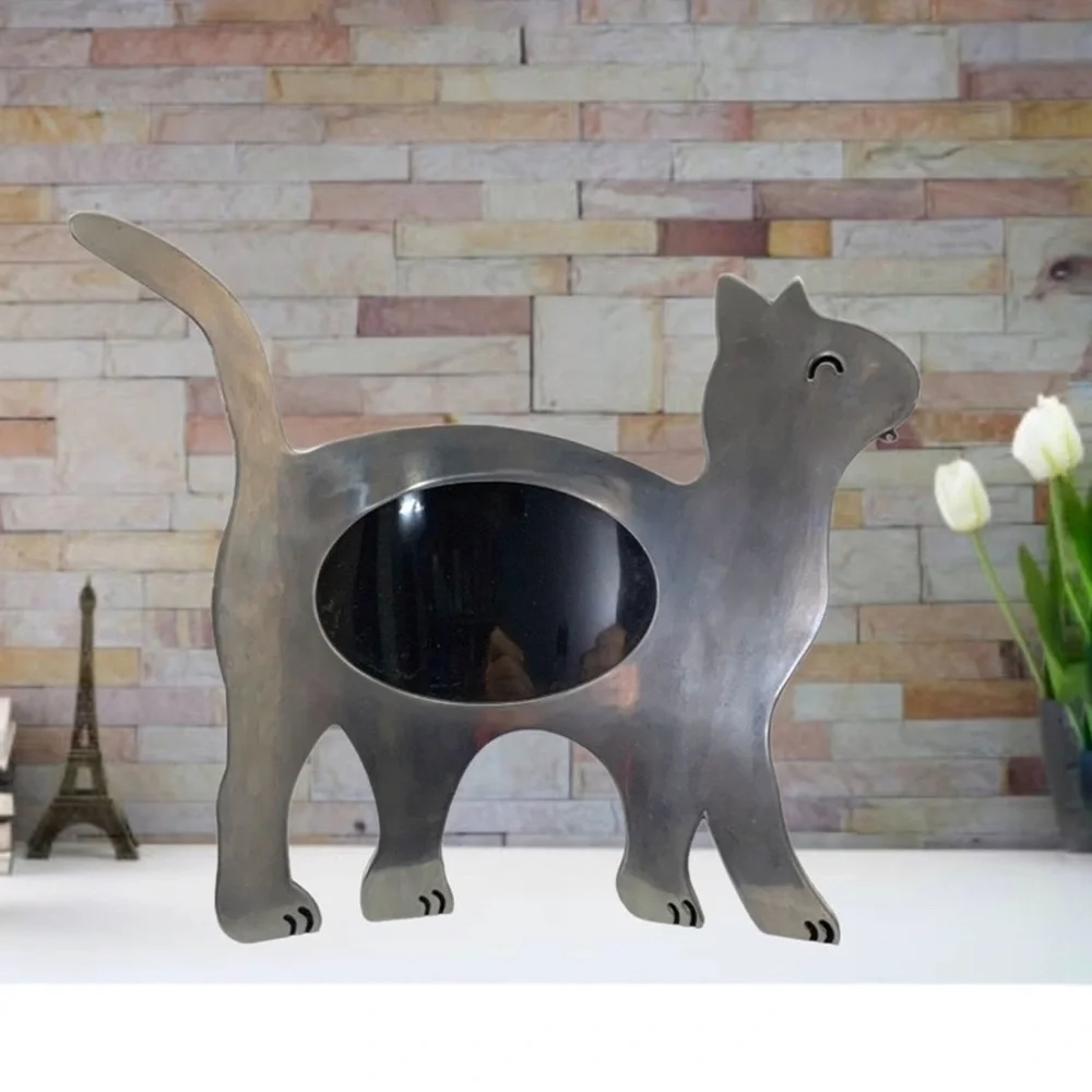 Cat Photo Frame Large Metal Freestanding Curved Large 11” Table Decor Silver 4x6